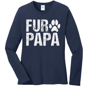 Funny Fur Papa Pet Lover Dog Dad Fathers Day Ladies Long Sleeve Shirt