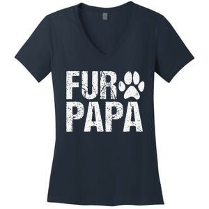 Funny Fur Papa Pet Lover Dog Dad Fathers Day Women's V-Neck T-Shirt