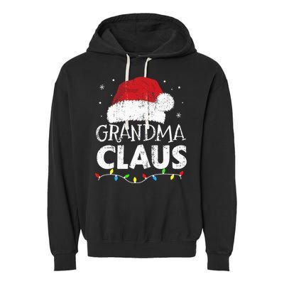 Festive Family Pajamas Grandma Claus Christmas Lights Garment-Dyed Fleece Hoodie