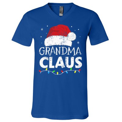 Festive Family Pajamas Grandma Claus Christmas Lights V-Neck T-Shirt