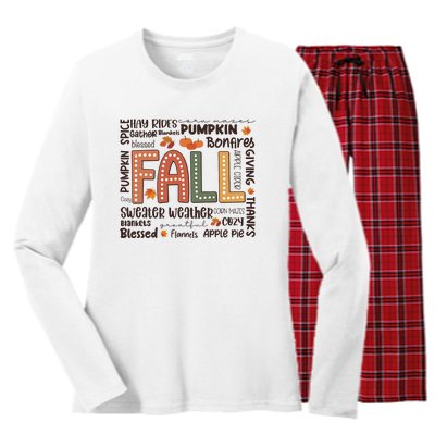 Fall Flannels Pumpkin Season Fall Vibes Autumn Thanksgiving Women's Long Sleeve Flannel Pajama Set 