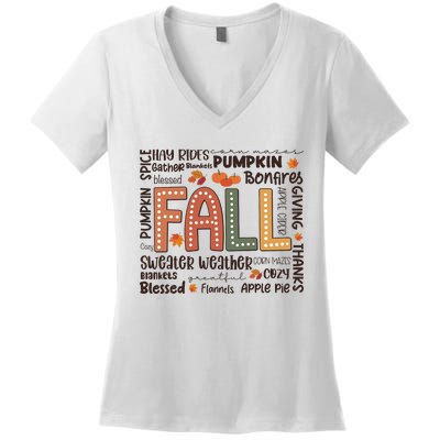 Fall Flannels Pumpkin Season Fall Vibes Autumn Thanksgiving Women's V-Neck T-Shirt