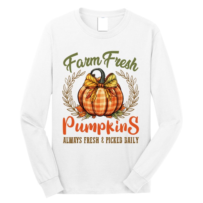 Farm Fresh Pumpkins Fun Autumn Halloween Thanksgiving Fall Long Sleeve Shirt