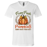 Farm Fresh Pumpkins Fun Autumn Halloween Thanksgiving Fall V-Neck T-Shirt