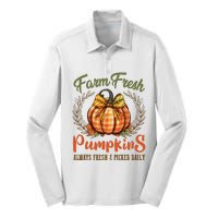 Farm Fresh Pumpkins Fun Autumn Halloween Thanksgiving Fall Silk Touch Performance Long Sleeve Polo