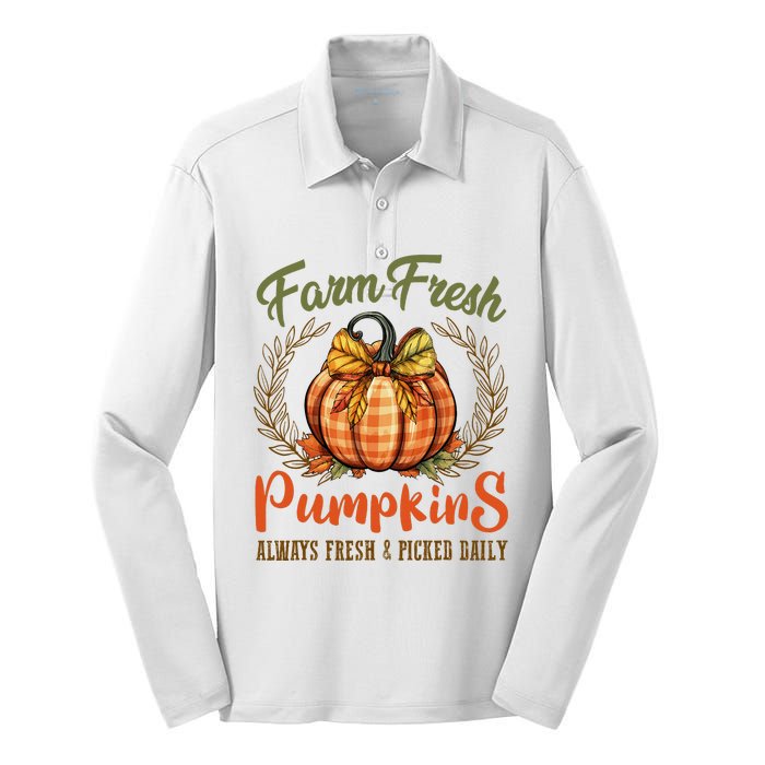 Farm Fresh Pumpkins Fun Autumn Halloween Thanksgiving Fall Silk Touch Performance Long Sleeve Polo