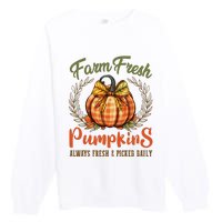 Farm Fresh Pumpkins Fun Autumn Halloween Thanksgiving Fall Premium Crewneck Sweatshirt