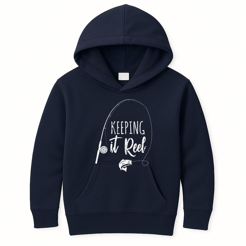 Funny Fishing Pole Keeping It Reel Joke Gift Kids Hoodie