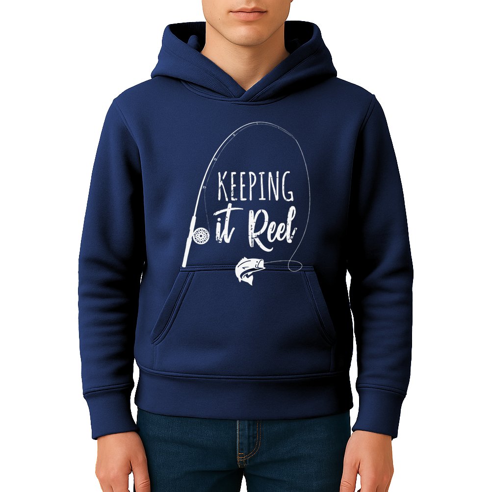 Funny Fishing Pole Keeping It Reel Joke Gift Kids Hoodie