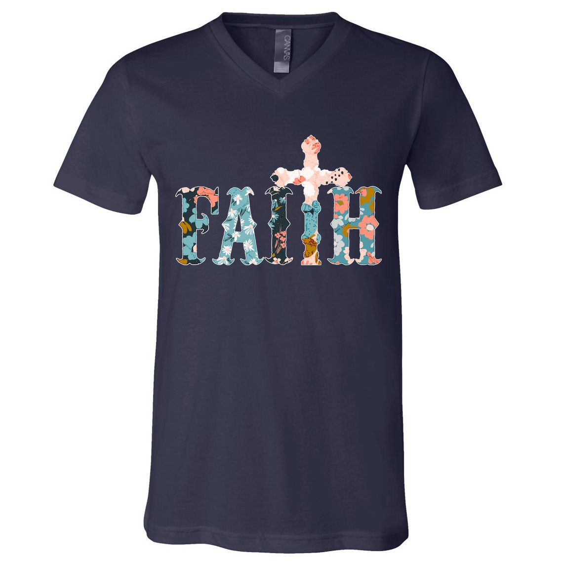 Floral Flower Print Faith V-Neck T-Shirt
