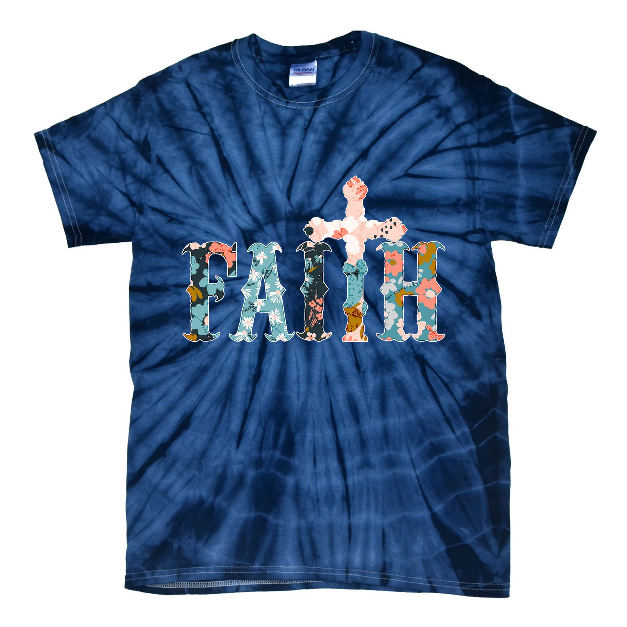 Floral Flower Print Faith Tie-Dye T-Shirt