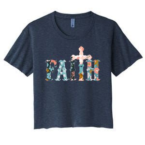 Floral Flower Print Faith Women's Crop Top Tee