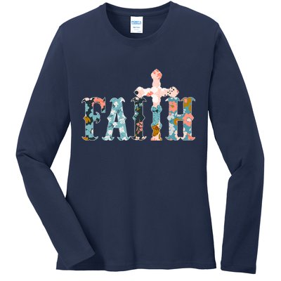 Floral Flower Print Faith Ladies Long Sleeve Shirt