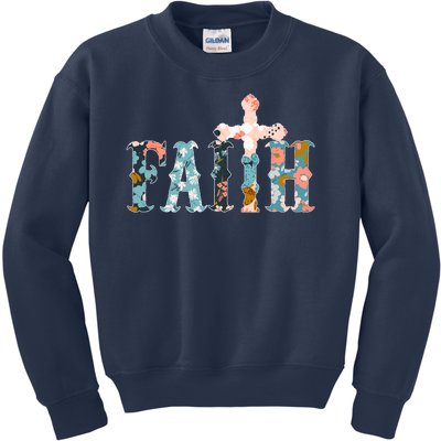 Floral Flower Print Faith Kids Sweatshirt