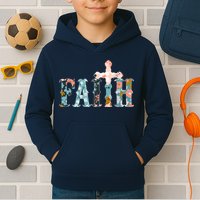 Floral Flower Print Faith Kids Hoodie