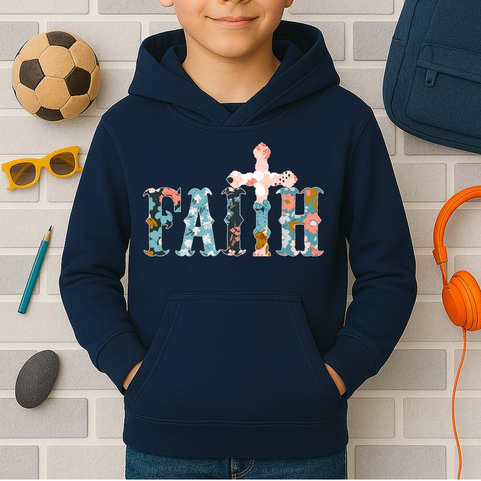 Floral Flower Print Faith Kids Hoodie