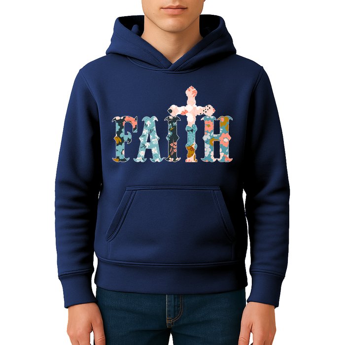 Floral Flower Print Faith Kids Hoodie