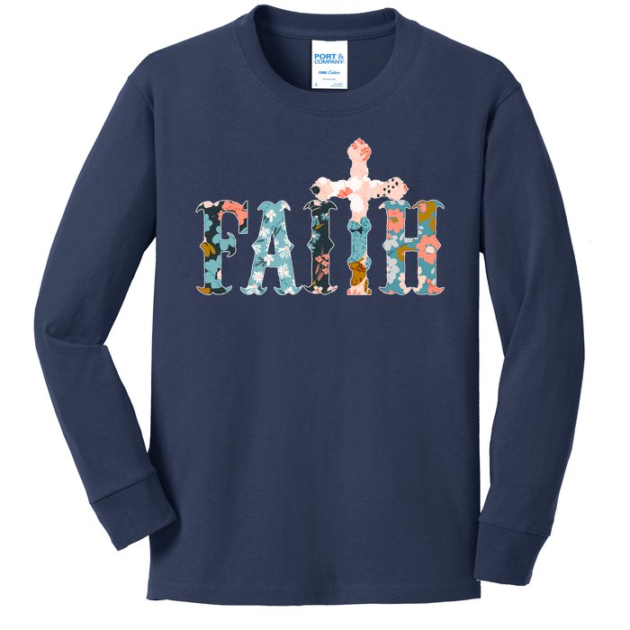 Floral Flower Print Faith Kids Long Sleeve Shirt