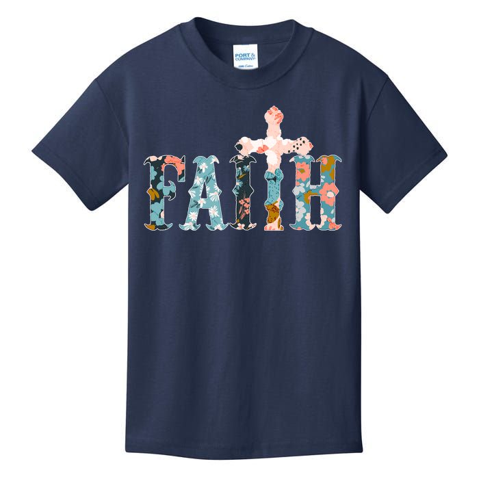 Floral Flower Print Faith Kids T-Shirt