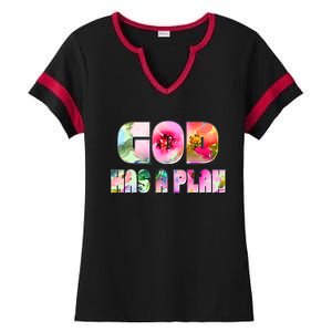 Floral Flower Print God Has A Plan Ladies Halftime Notch Neck Tee