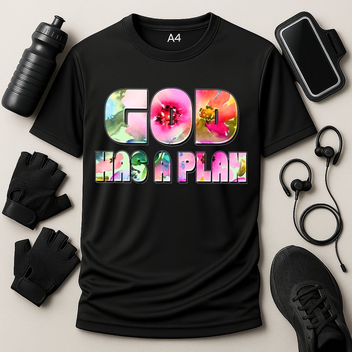 Floral Flower Print God Has A Plan Cooling Performance Crew T-Shirt