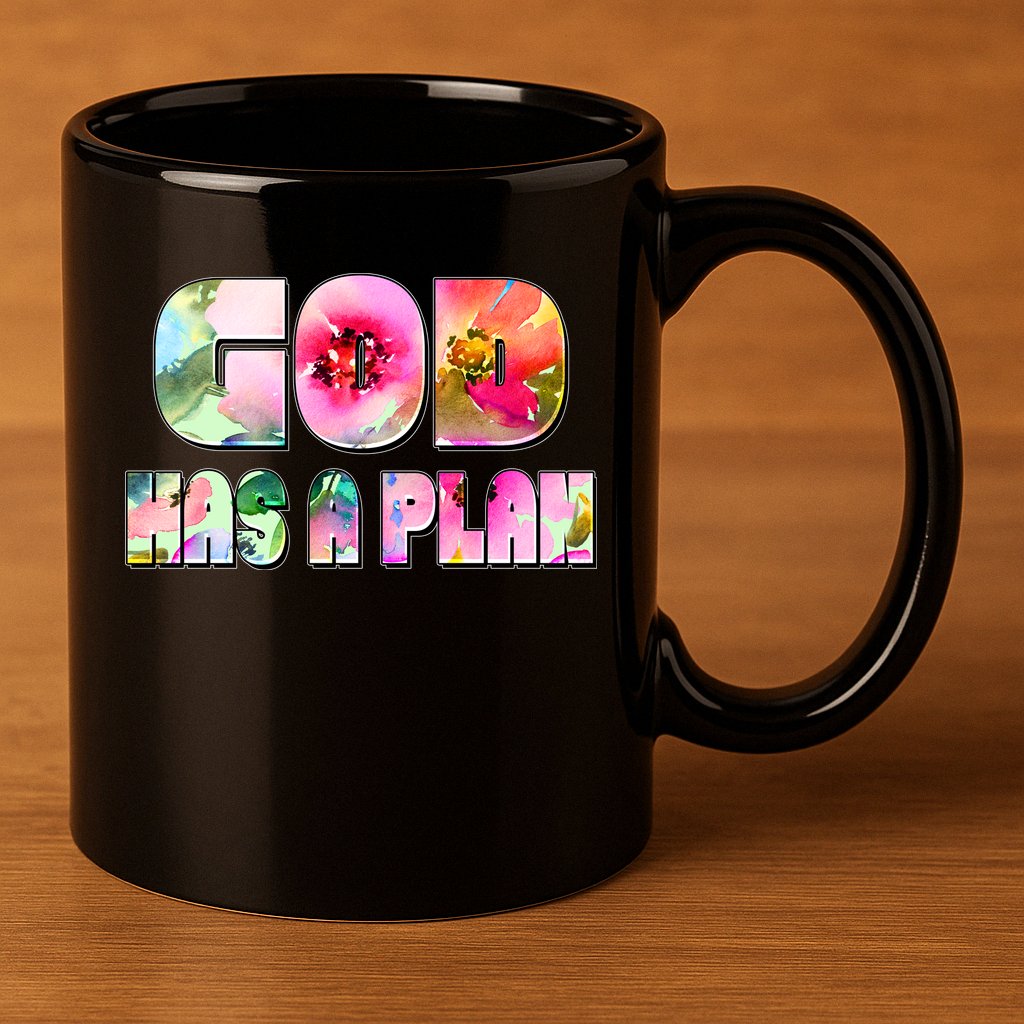 Floral Flower Print God Has A Plan 11oz C Handle Ceramic Mug