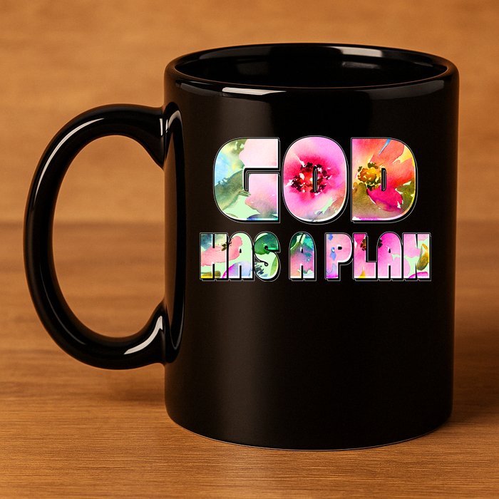 Floral Flower Print God Has A Plan 11oz C Handle Ceramic Mug