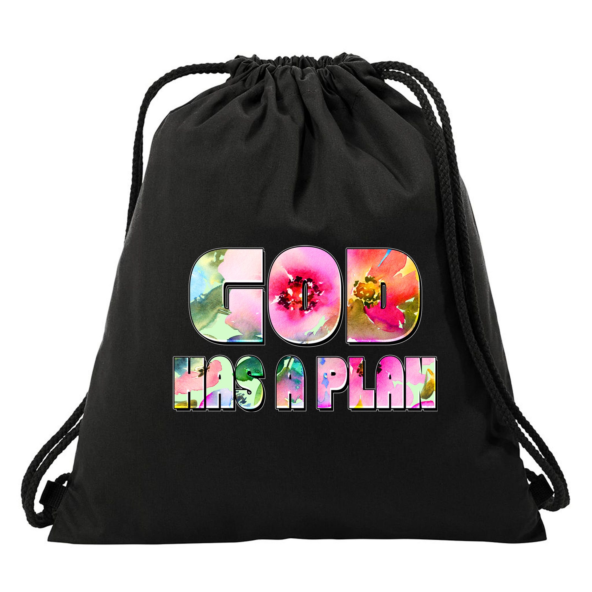 Floral Flower Print God Has A Plan Drawstring Bag