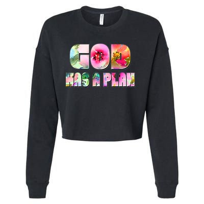 Floral Flower Print God Has A Plan Cropped Pullover Crew