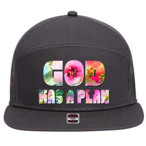 Floral Flower Print God Has A Plan 7 Panel Mesh Trucker Snapback Hat