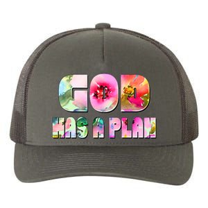 Floral Flower Print God Has A Plan Yupoong Adult 5-Panel Trucker Hat