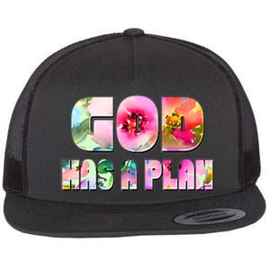 Floral Flower Print God Has A Plan Flat Bill Trucker Hat