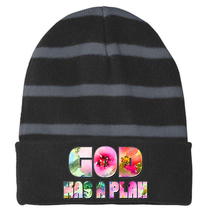 Floral Flower Print God Has A Plan Striped Beanie with Solid Band