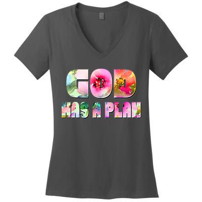 Floral Flower Print God Has A Plan Women's V-Neck T-Shirt