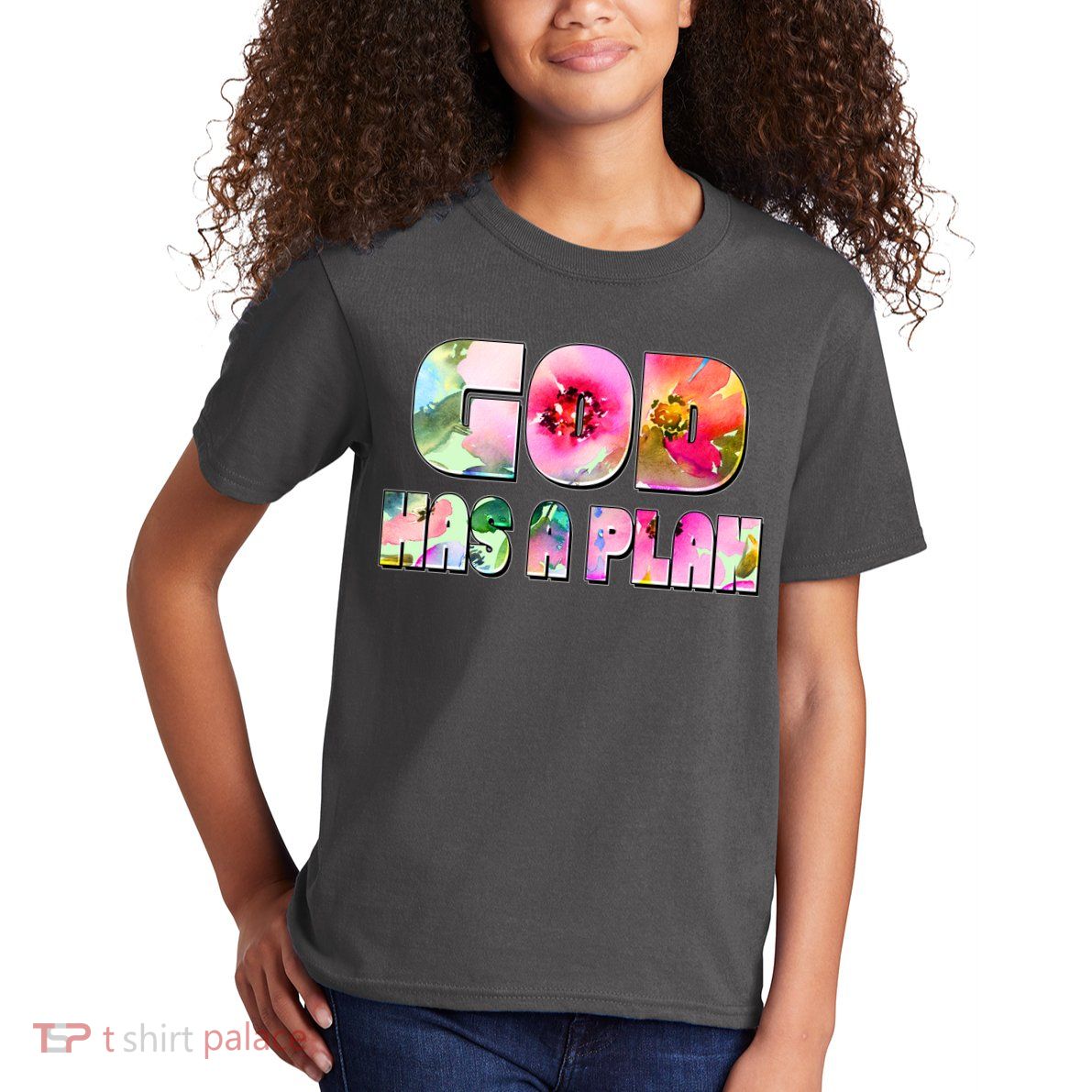 Floral Flower Print God Has A Plan Kids T-Shirt