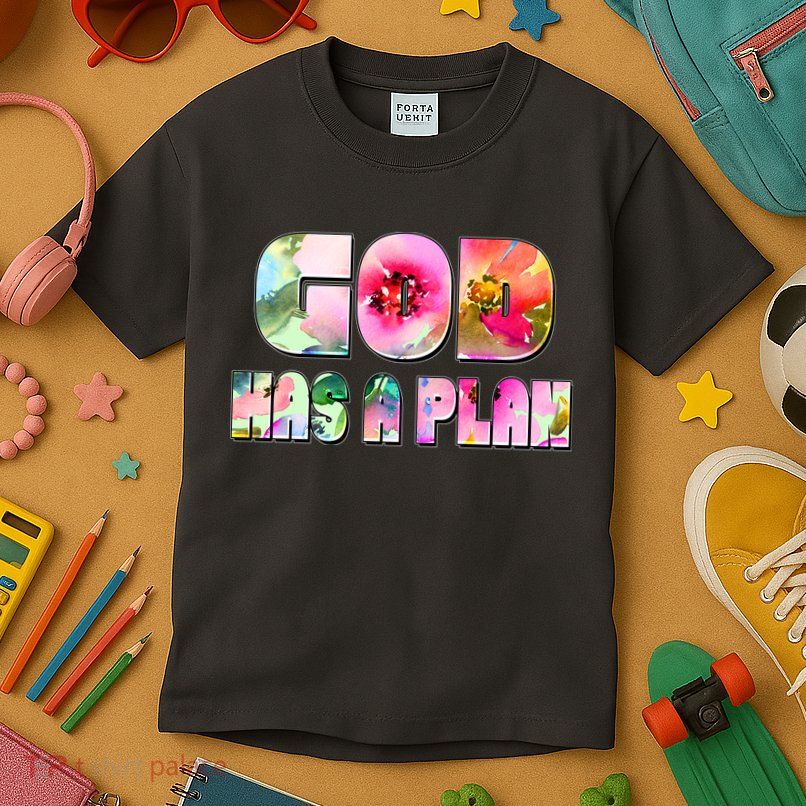 Floral Flower Print God Has A Plan Kids T-Shirt