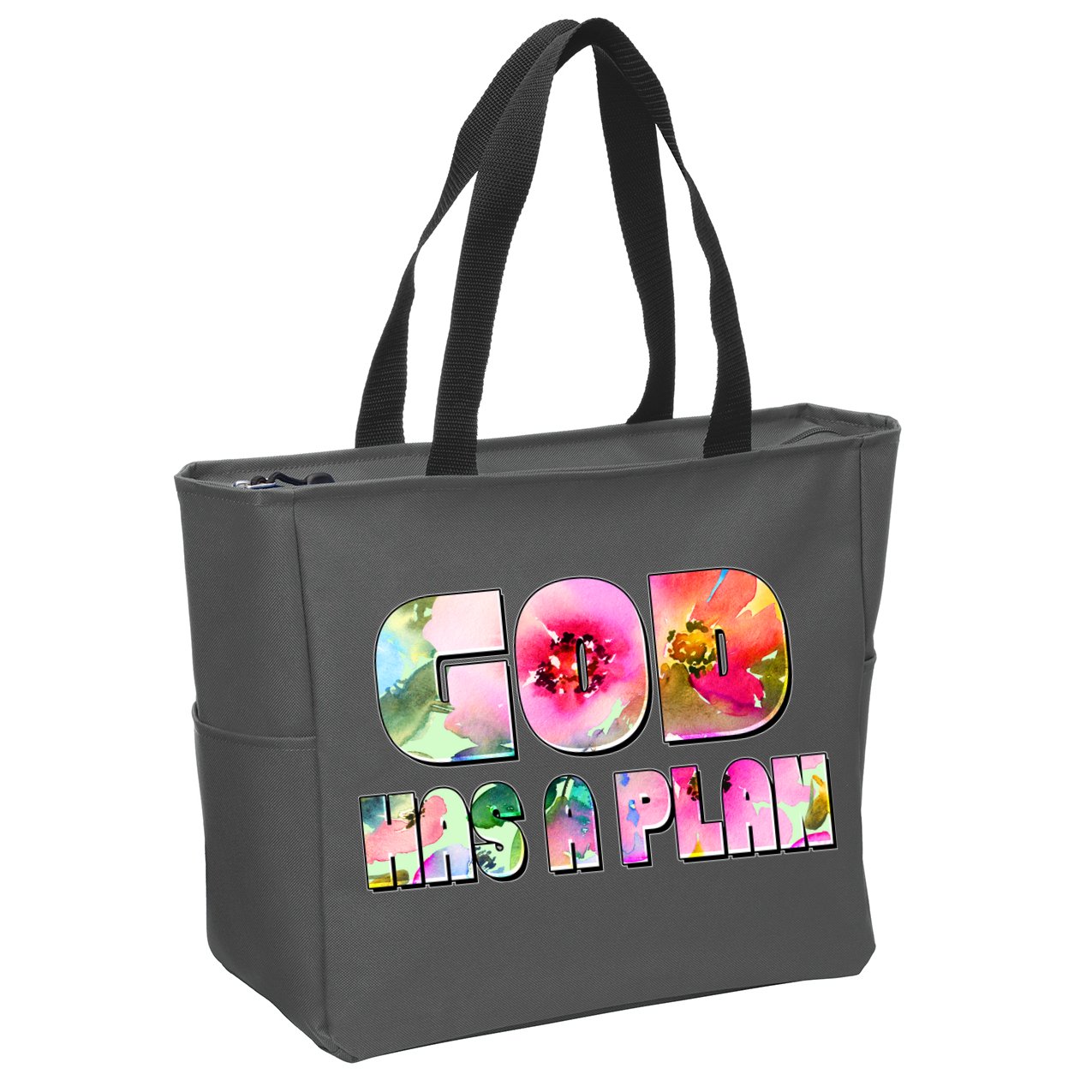 Floral Flower Print God Has A Plan Zip Tote Bag
