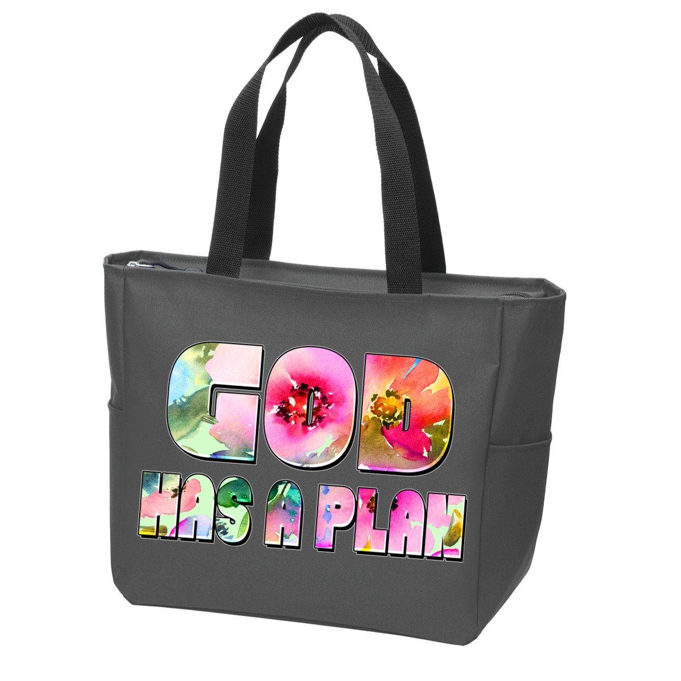 Floral Flower Print God Has A Plan Zip Tote Bag