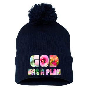 Floral Flower Print God Has A Plan Pom Pom 12in Knit Beanie