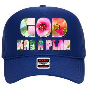 Floral Flower Print God Has A Plan High Crown Mesh Back Trucker Hat