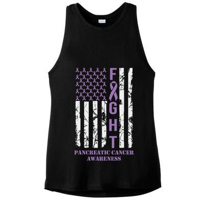 Fight Flag Purple Ribbon Support Pancreatic Cancer Awareness Ladies PosiCharge Tri-Blend Wicking Tank