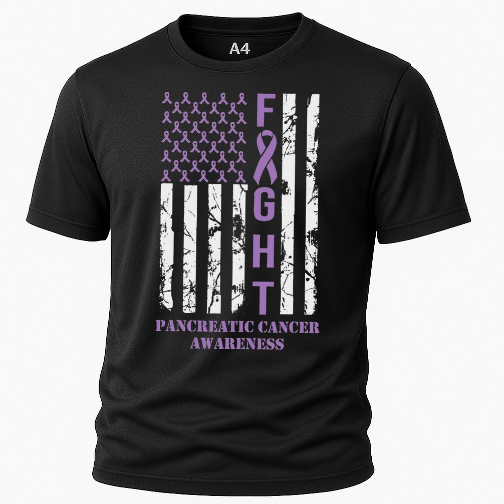 Fight Flag Purple Ribbon Support Pancreatic Cancer Awareness Performance Shirt