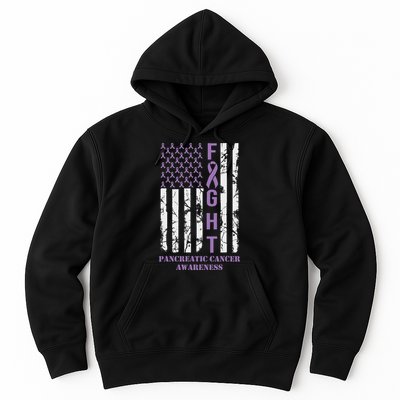 Fight Flag Purple Ribbon Support Pancreatic Cancer Awareness Hoodie