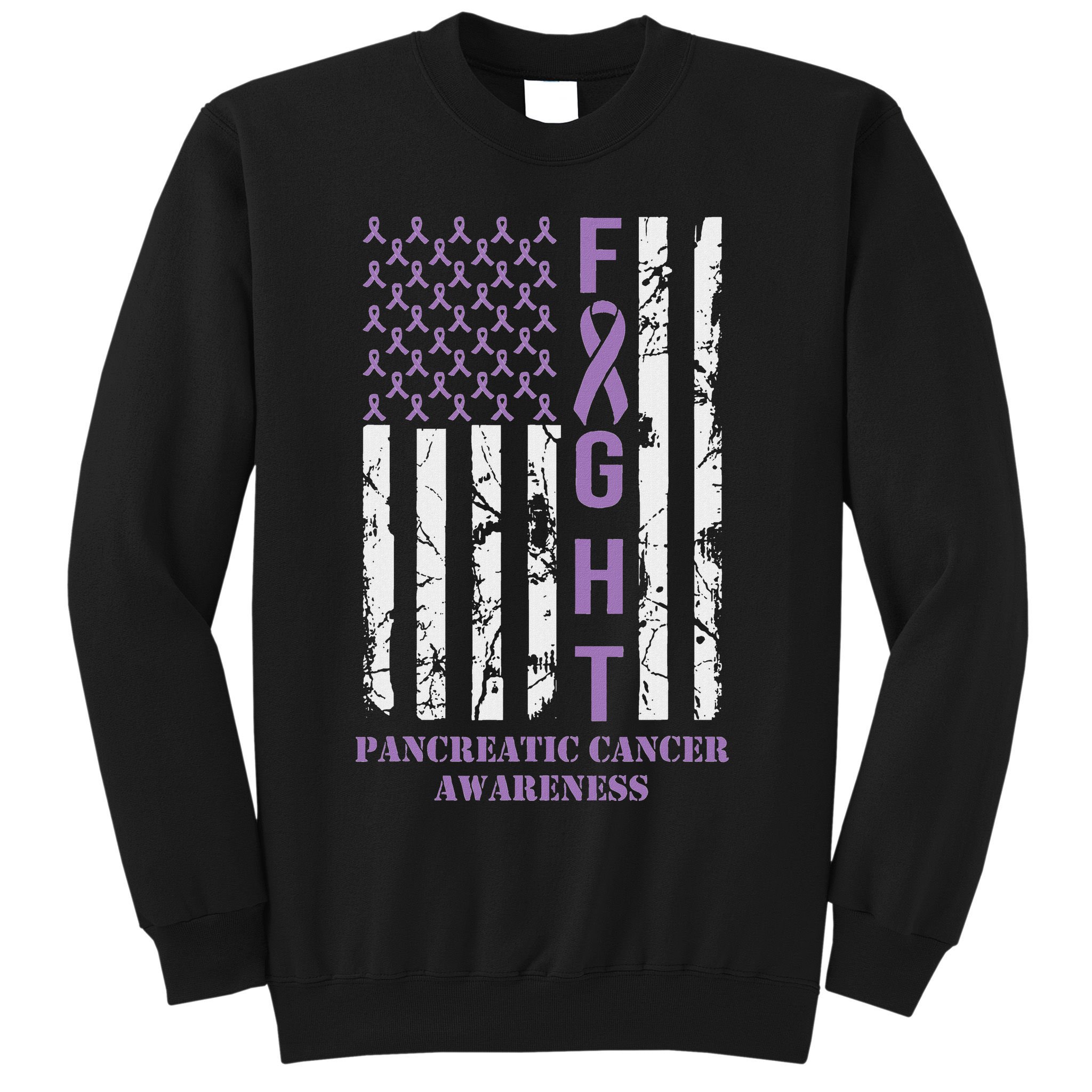 Fight Flag Purple Ribbon Support Pancreatic Cancer Awareness Sweatshirt