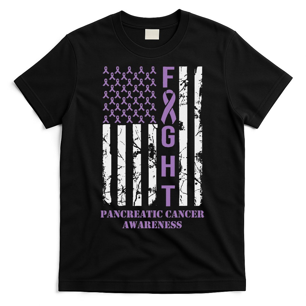 Fight Flag Purple Ribbon Support Pancreatic Cancer Awareness T-Shirt