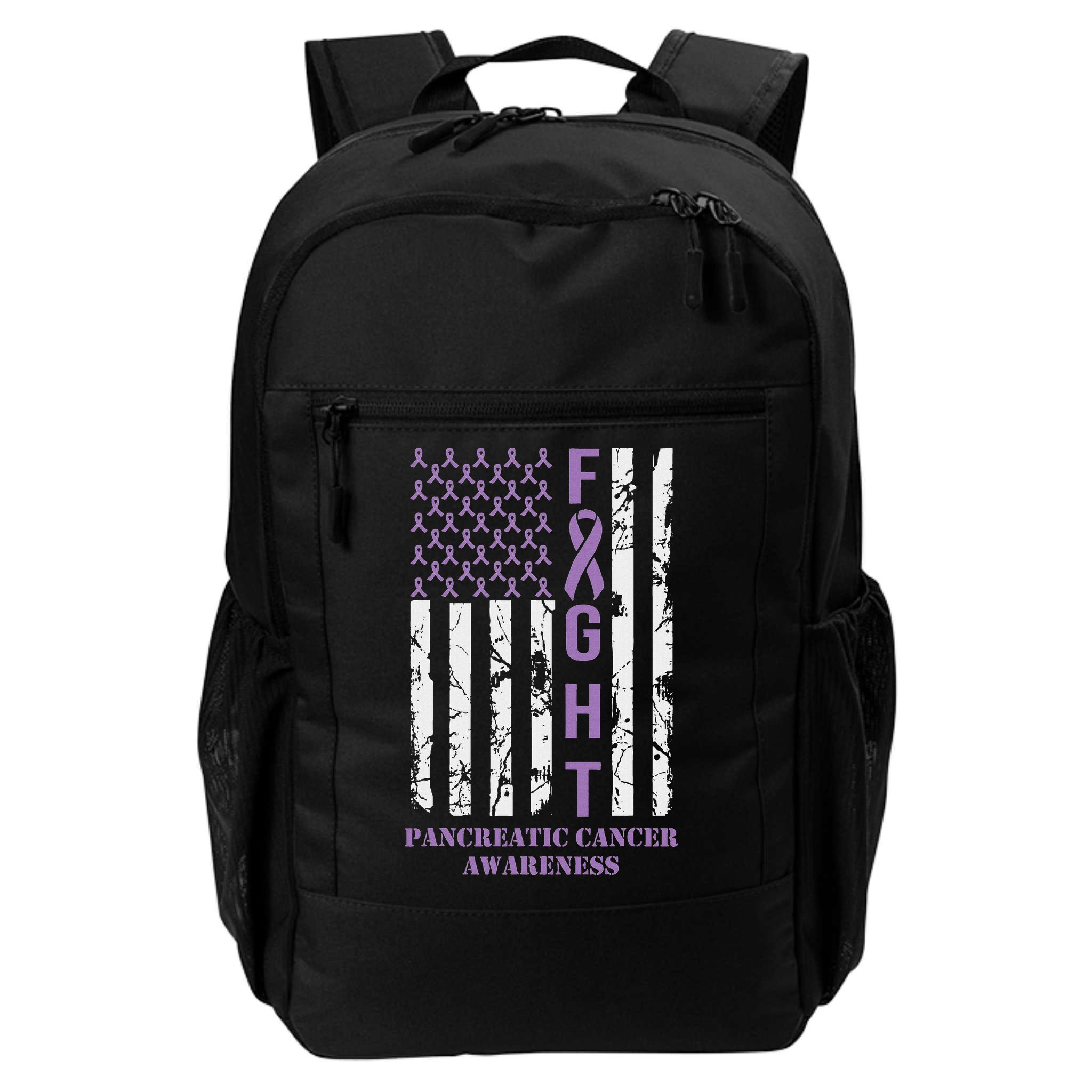 Fight Flag Purple Ribbon Support Pancreatic Cancer Awareness Backpack