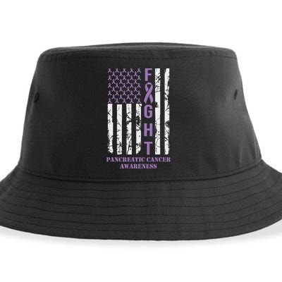 Fight Flag Purple Ribbon Support Pancreatic Cancer Awareness Sustainable Bucket Hat