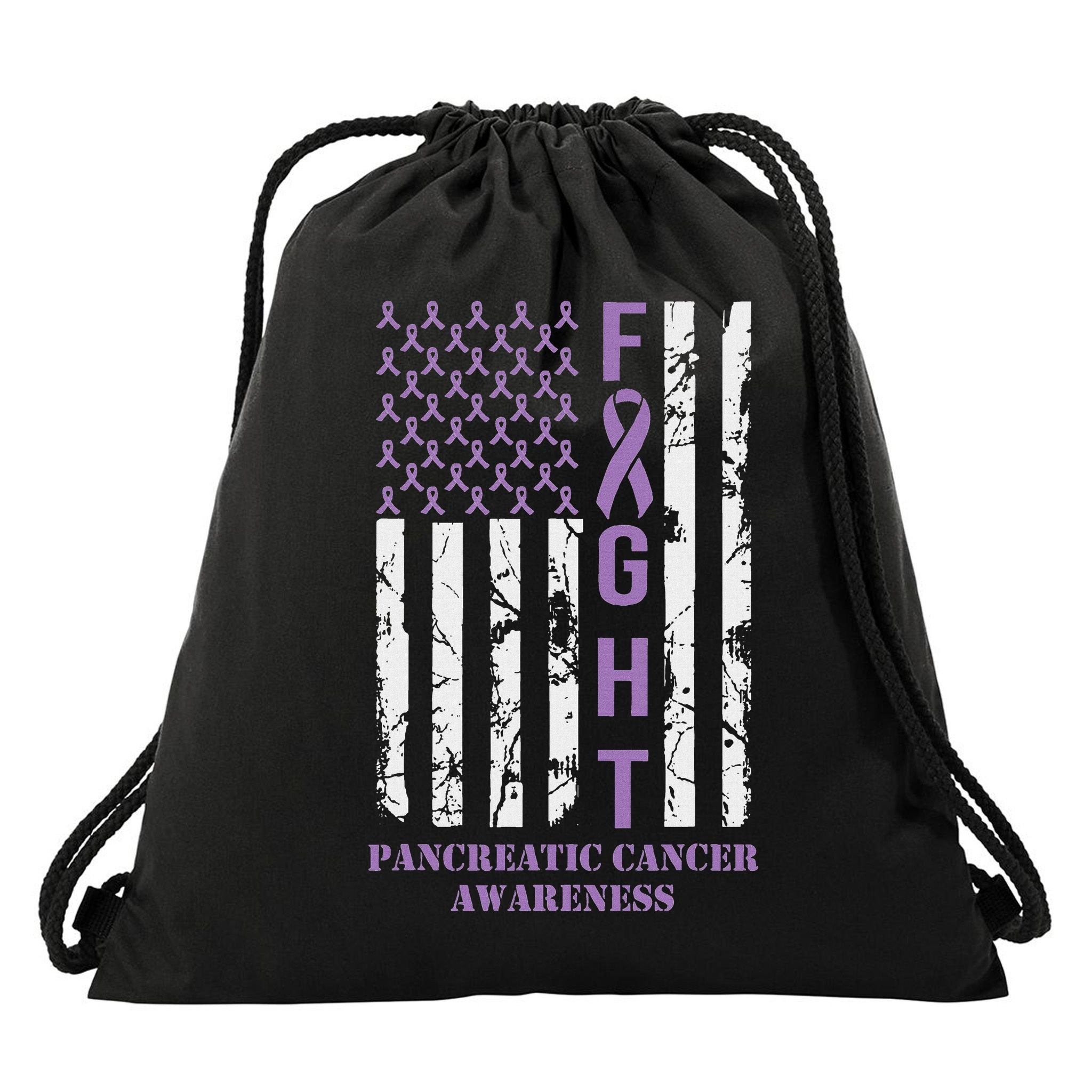 Fight Flag Purple Ribbon Support Pancreatic Cancer Awareness Drawstring Bag