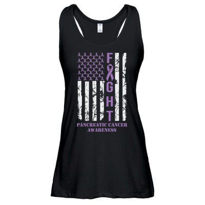 Fight Flag Purple Ribbon Support Pancreatic Cancer Awareness Ladies Essential Flowy Tank