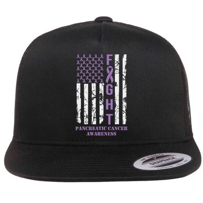 Fight Flag Purple Ribbon Support Pancreatic Cancer Awareness Flat Bill Trucker Hat